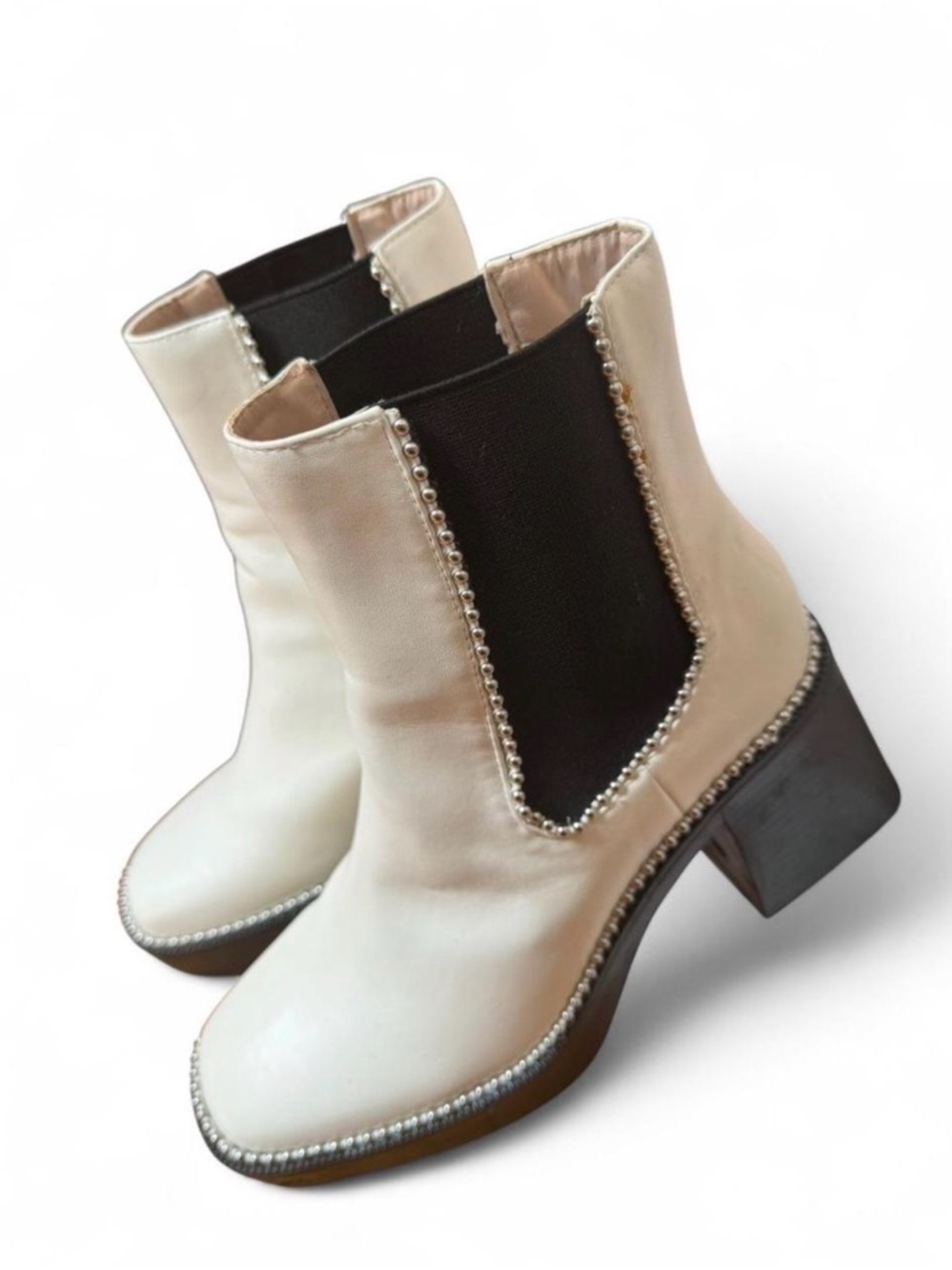 PrettyLittleThing Cream Chelsea Boots with Studded Trim - Picture 5 of 10